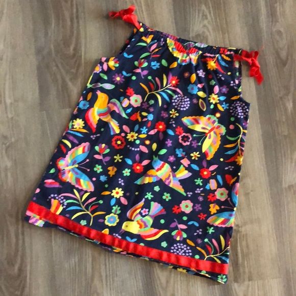 HANNA ANDERSSON PILLOWCASE TIE SHOULDER DRESS NAVY BIRD PRINT SIZE 5